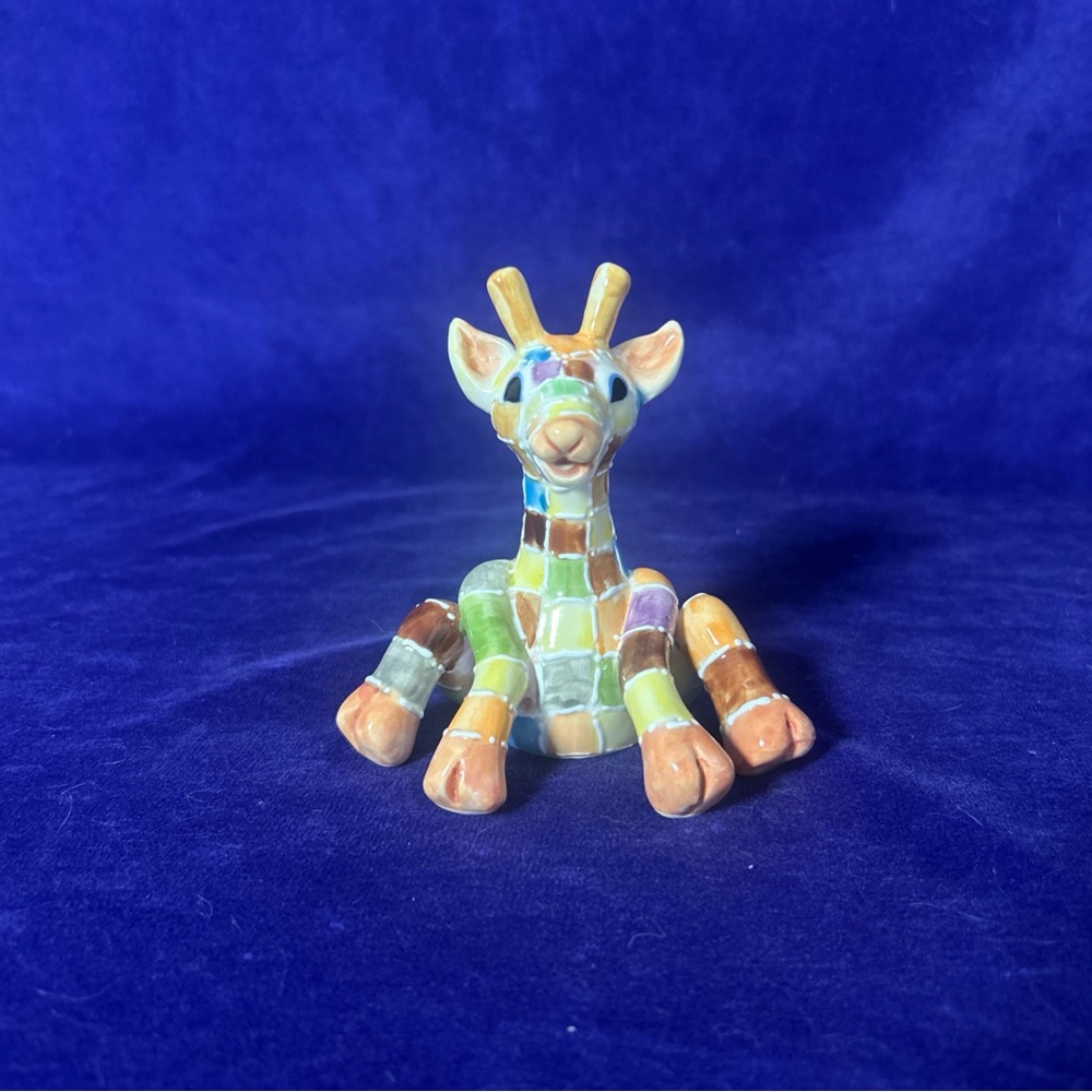 Koko Originals Giraffe Figurine 2002 Patchwork Ceramic 4.5” Colorful Cute